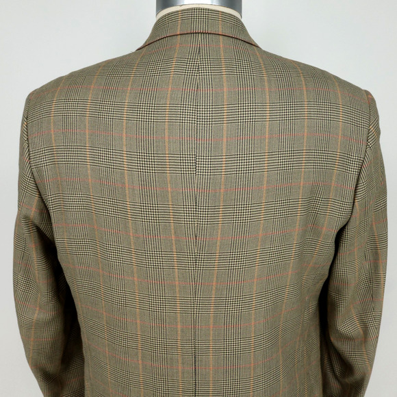 M Sport Coat Mens 42R Beige Black Silk Windowpane Plaid Jacket Lined Career - Picture 10 of 16